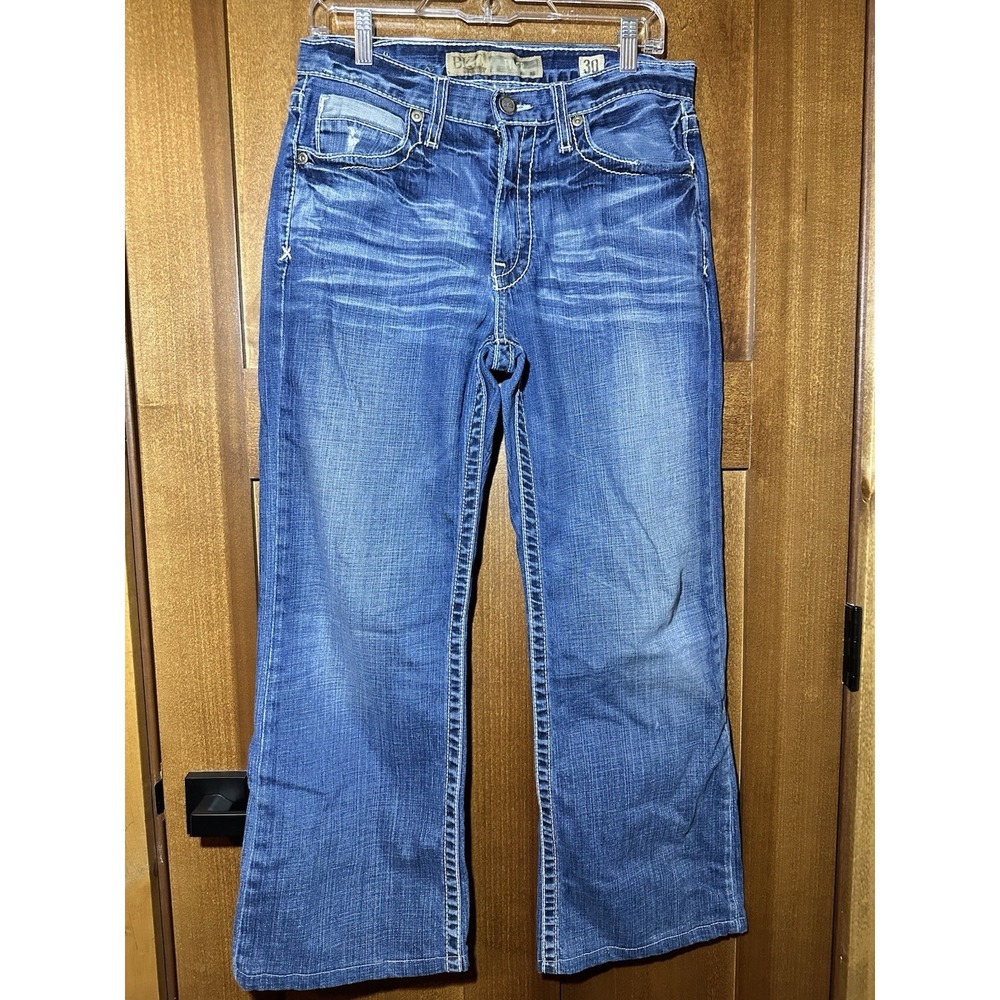 BKE Tyler Bootcut Jeans Womens 30 Blue Distressed Stretch Denim‎ Hemmed 27.5
